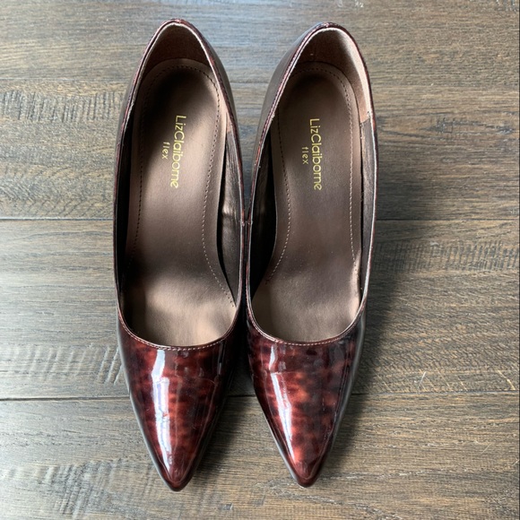 Liz Claiborne Flex Size 7.5 Burgundy 3.5 Inch High Heels - Picture 3 of 12